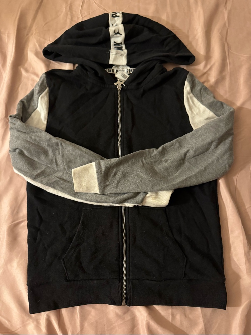PINK Victoria's Secret Black, Gray & White Zip-Up Hoodie